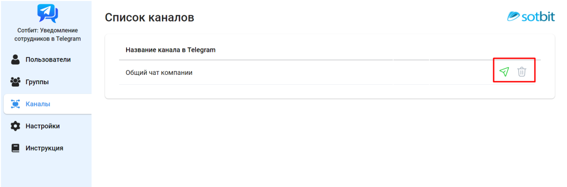 Документация Сотбит: Сотбит: Уведомления сотрудников в Telegram. Каналы. Картинка 2